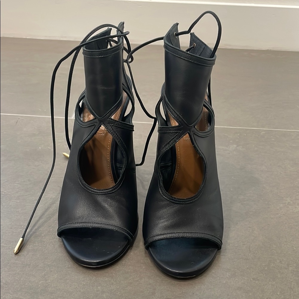 Aquazzura Black Lace-Up Heels with Modern Silhouette